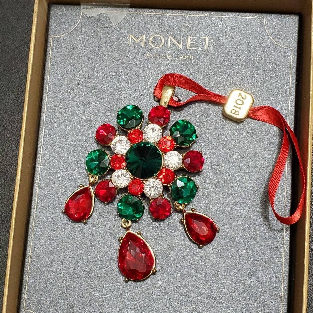 Monet gold tone red green ornament 2018